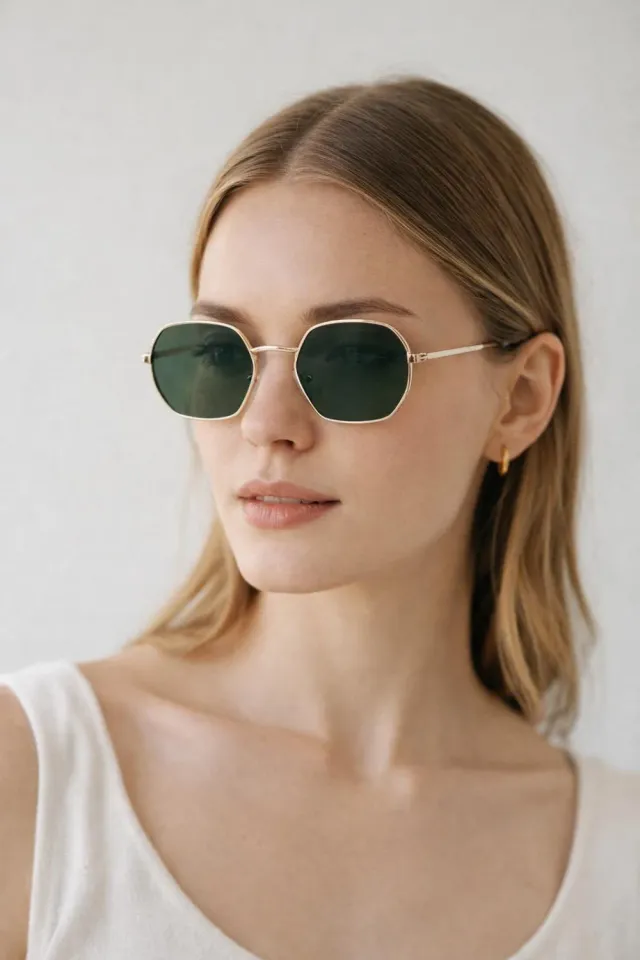 SVNX SG2607924 occhiali sole oro esagonali lenti verdi