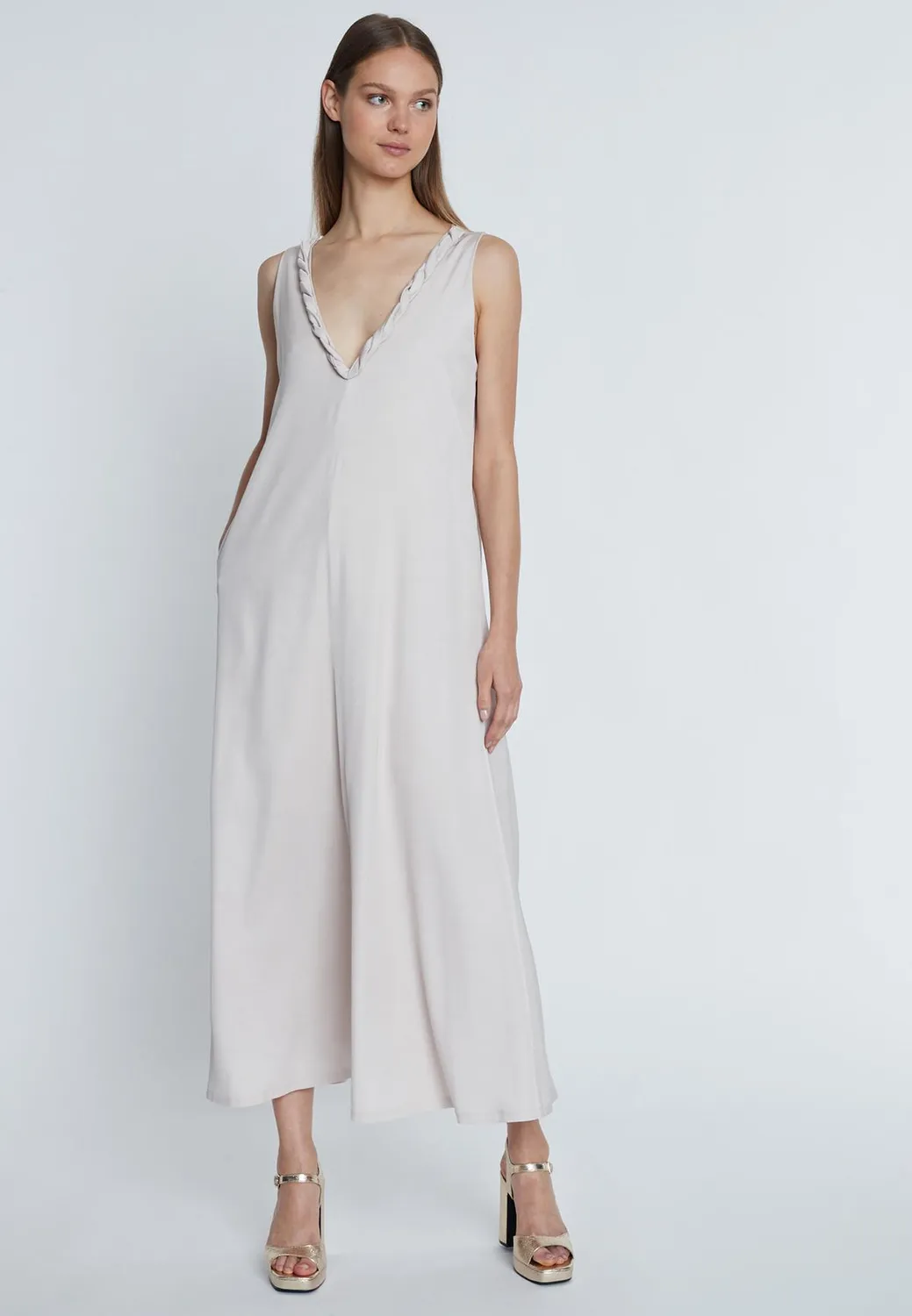 Ana Alcazar Rakina abito maxi scollo a V tasche