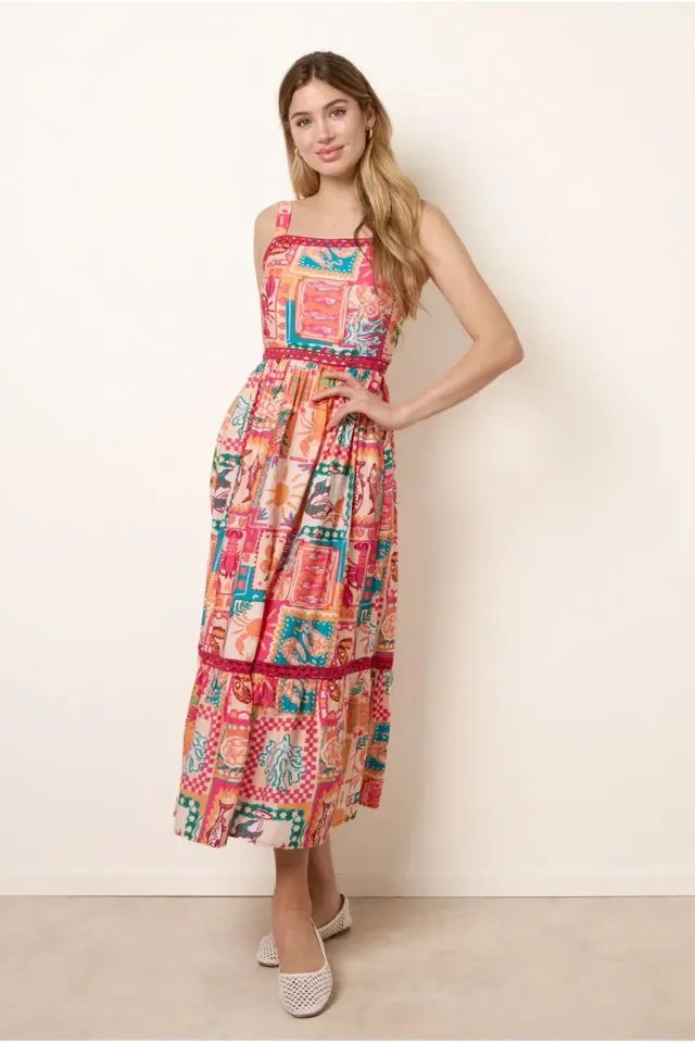 Blue Vanilla Ric Rac abito midi arancione S stampato