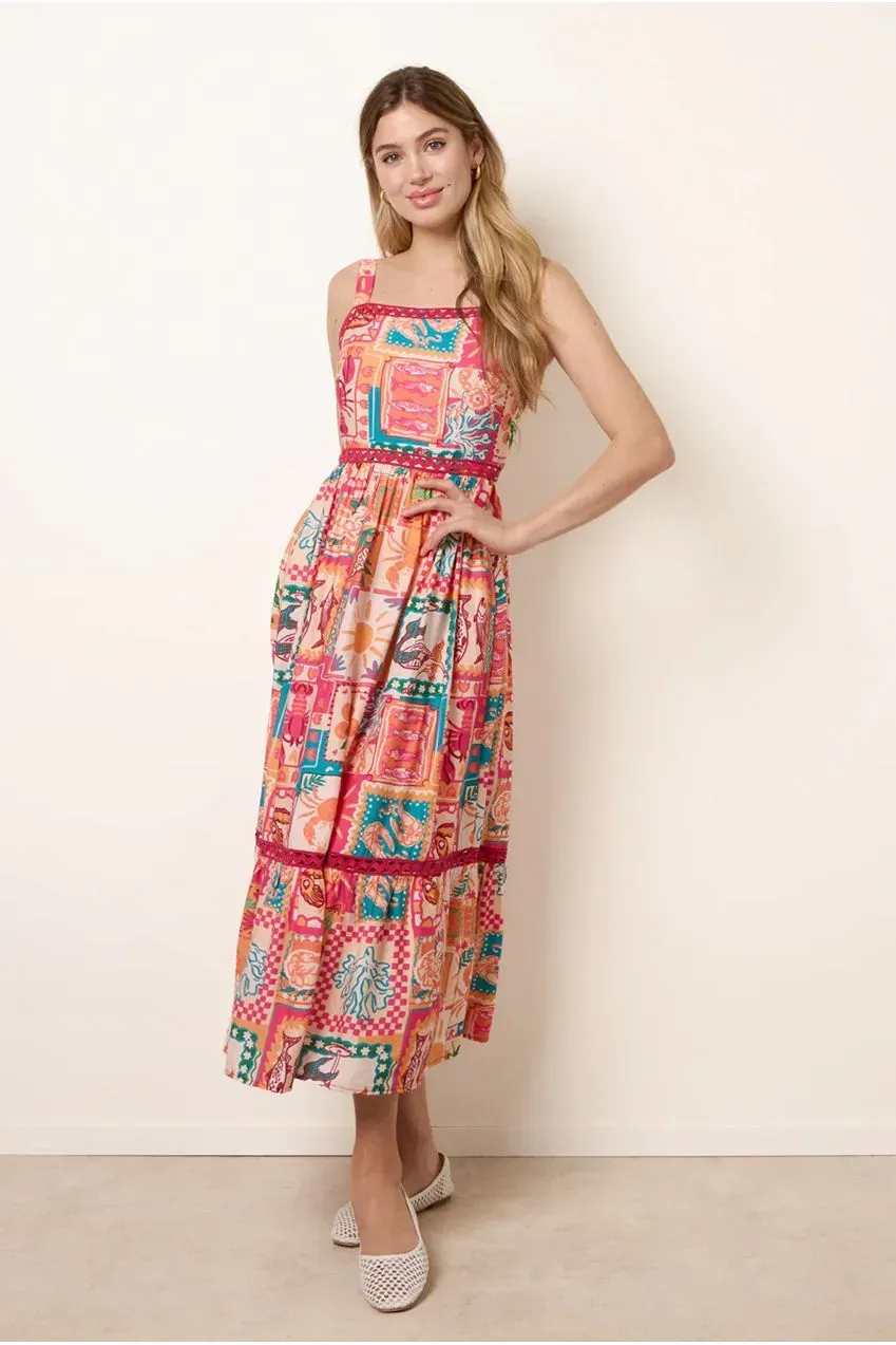 Blue Vanilla Ric Rac abito midi arancione S stampato