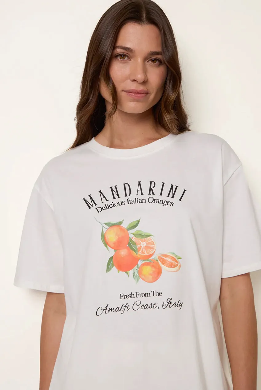 Blue Vanilla Mandarini t-shirt avorio stampa oversize cotone