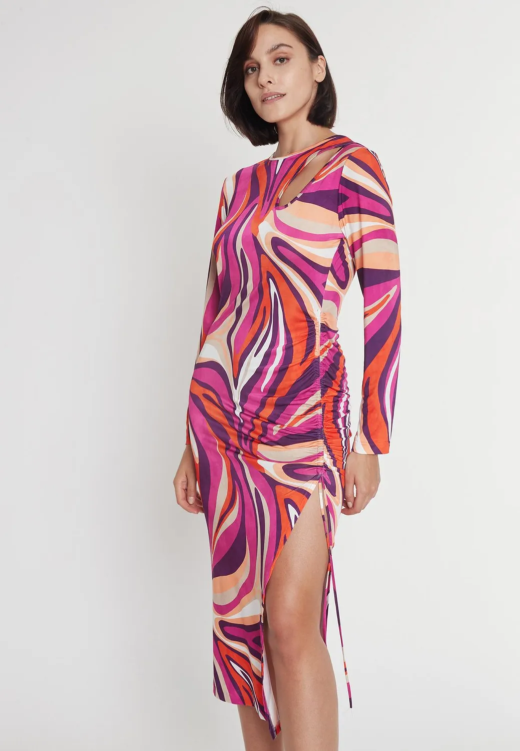 Ana Alcazar Priely tubino midi cut-out stampa