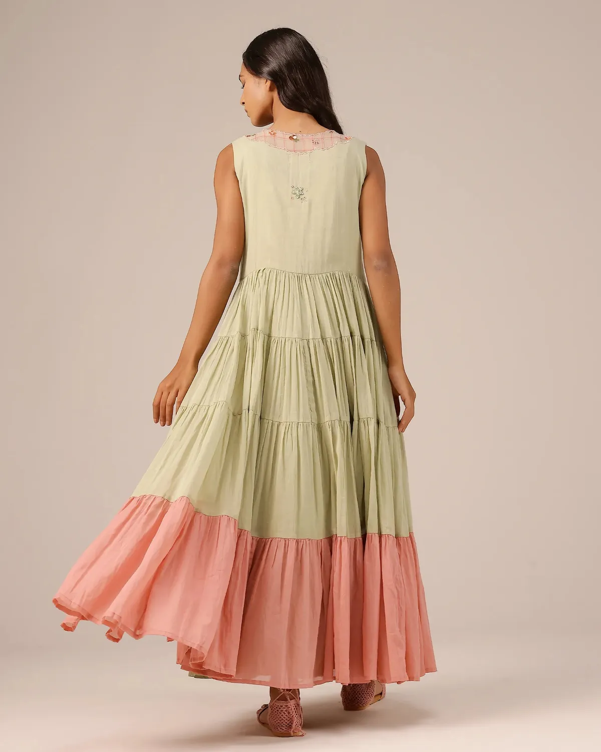 Our Dve Melon Muse vestito verde mussola