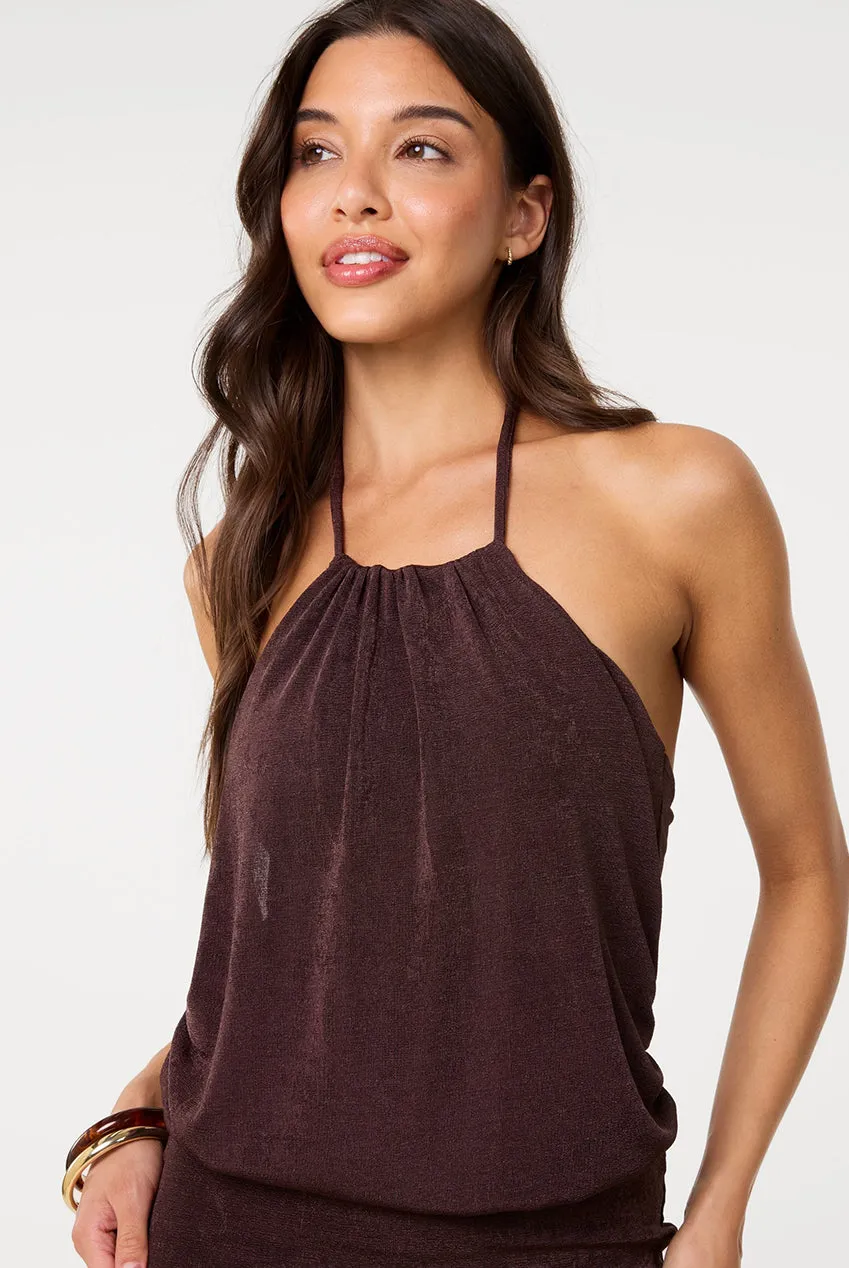 Pink Vanilla Acetate Halter Neck abito mini cioccolato S