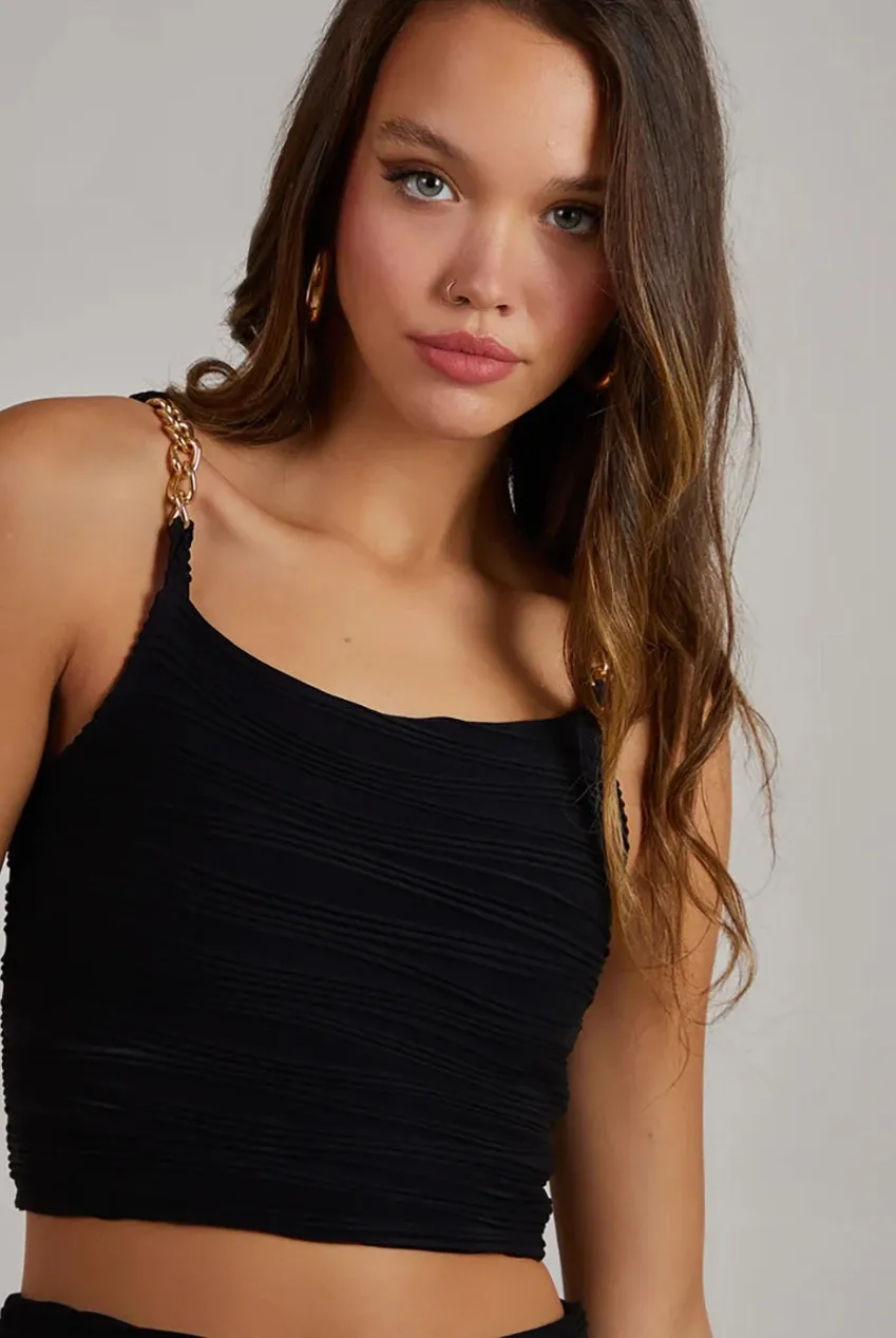 Pink Vanilla Swirl Top nero costina catena oro S M L