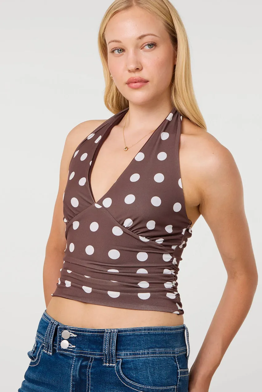Pink Vanilla Polka Dot top halter marrone