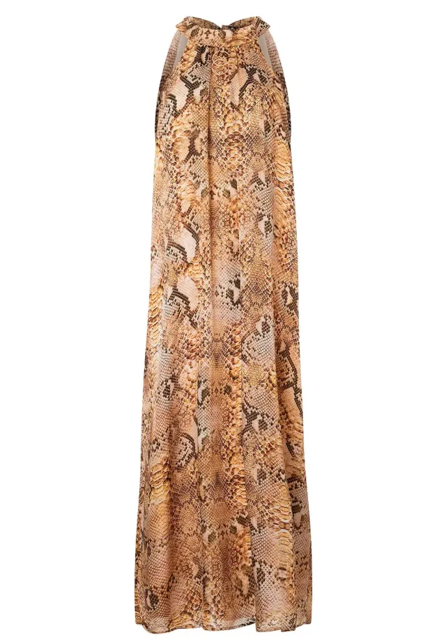 Ana Alcazar Pakyna abito lungo chiffon pitonato scollo halter