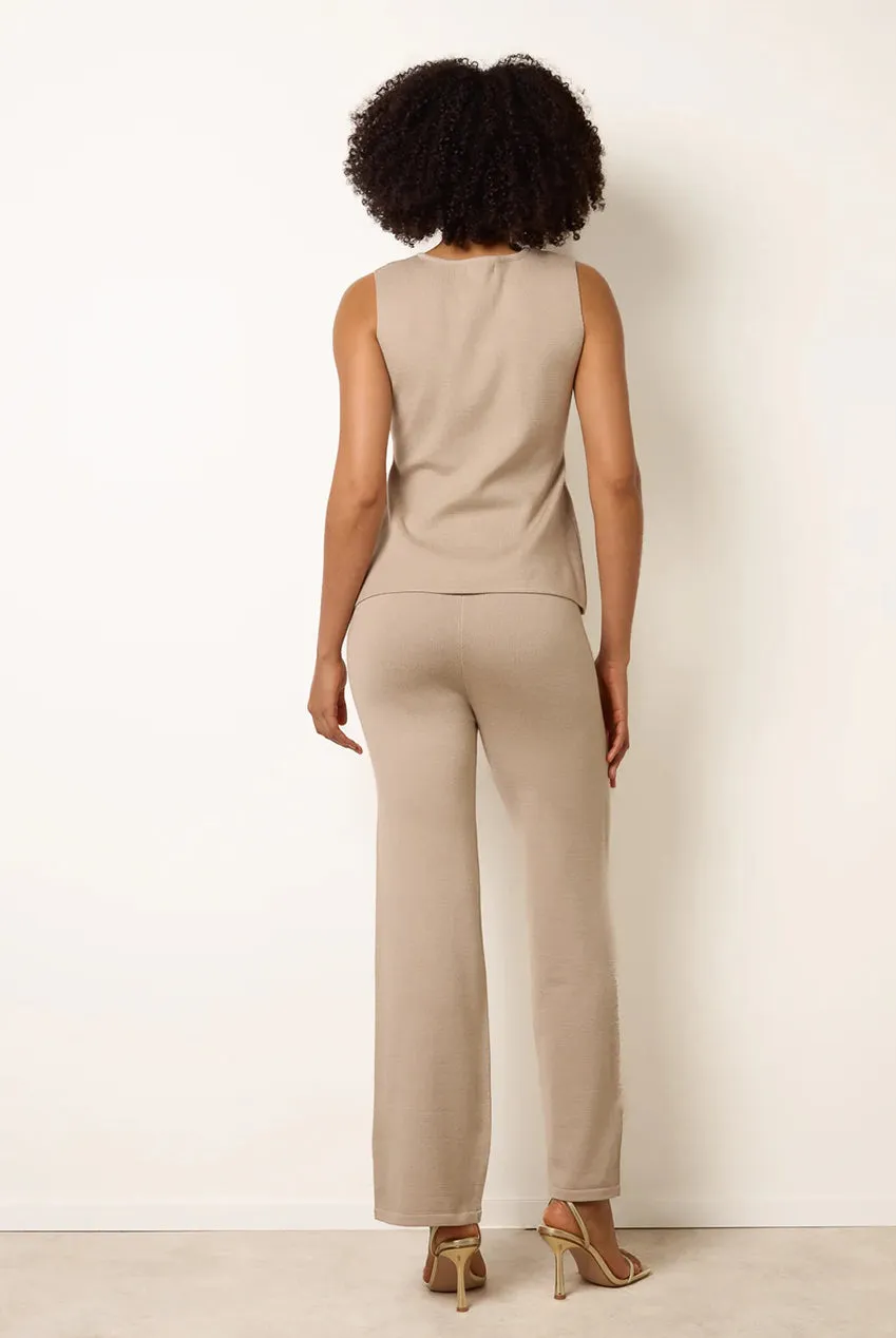 Blue Vanilla set maglia pietra top + pantaloni bottoni