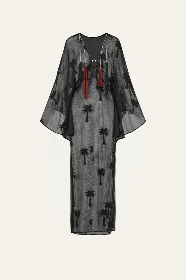 Johanna Ortiz Palm Veil tunica mare nero cotone traforato