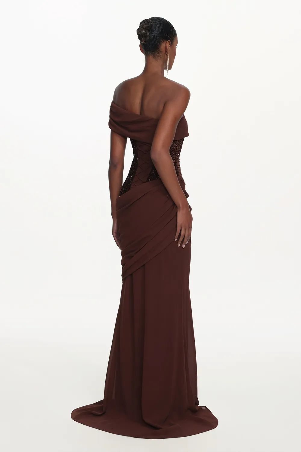 Bella Barnett Naleza abito maxi marrone paillettes
