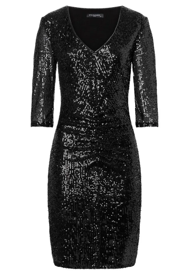 Ana Alcazar Sally abito paillettes nero scollo V