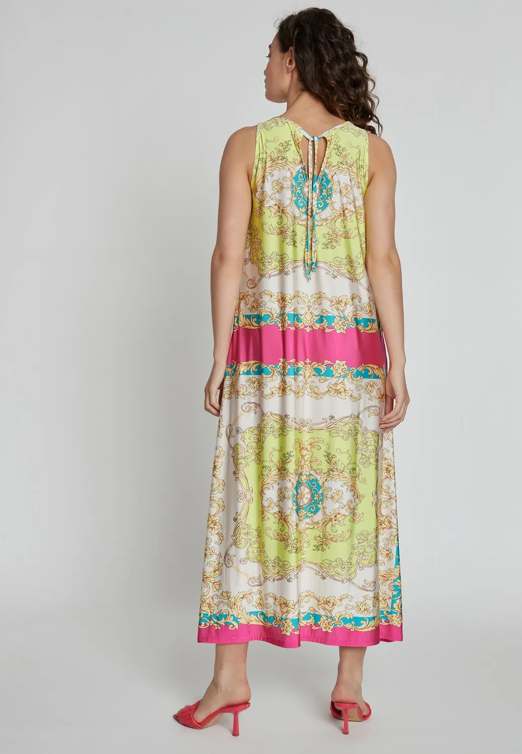 Ana Alcazar Konea abito maxi lungo stampa foulard