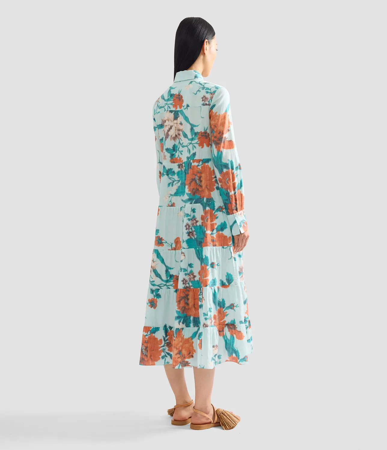 Erdem Floral Print abito camicia midi cotone blu papaveri