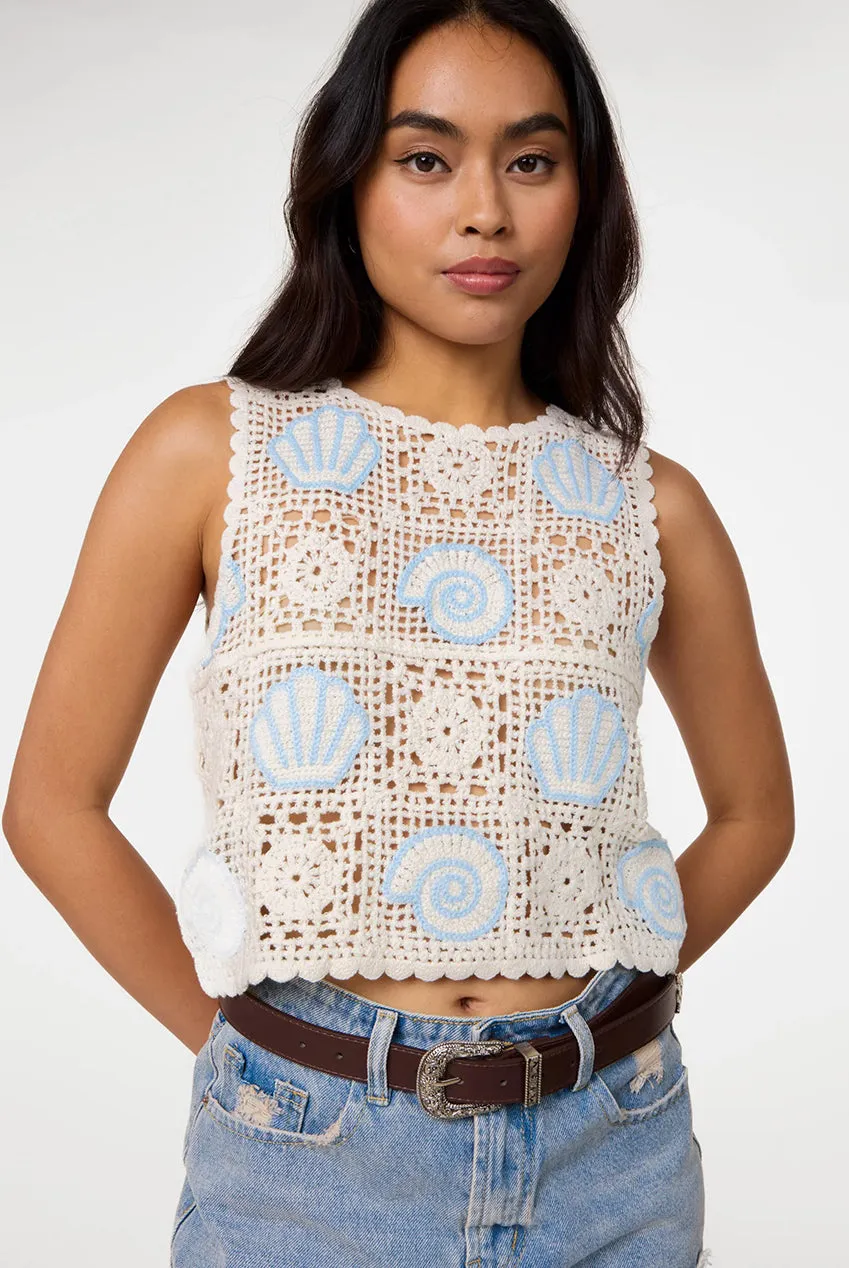 Pink Vanilla Sea Shell top crochet Stone S/M cotone