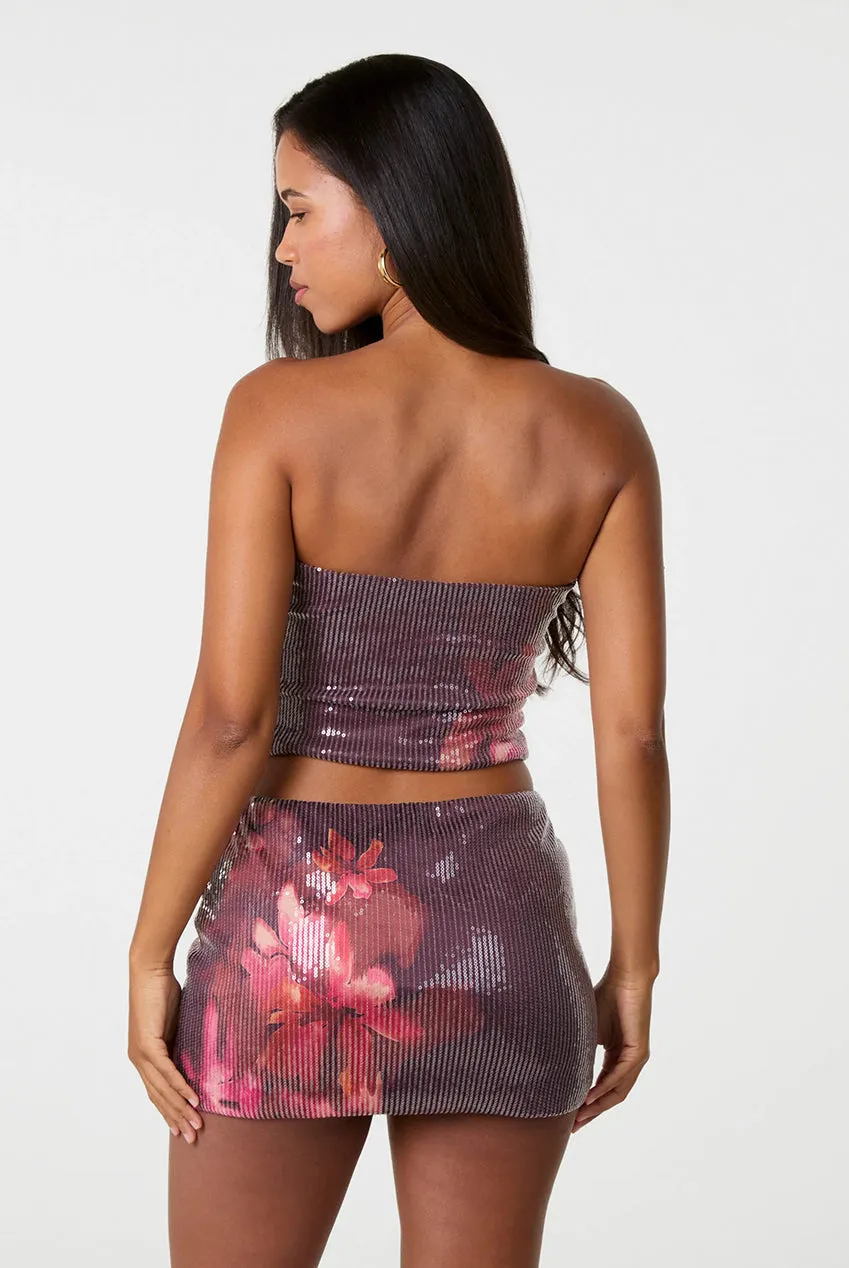 Pink Vanilla Sequin Floral top a fascia multicolor paillettes