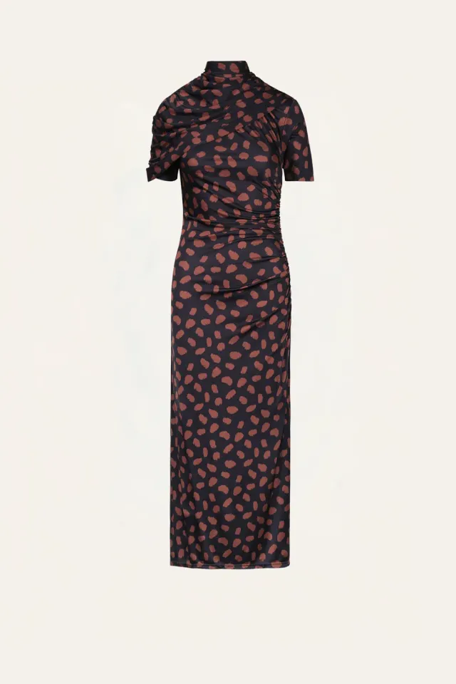 Johanna Ortiz Serene Safari Abito Midi Nero Animalier