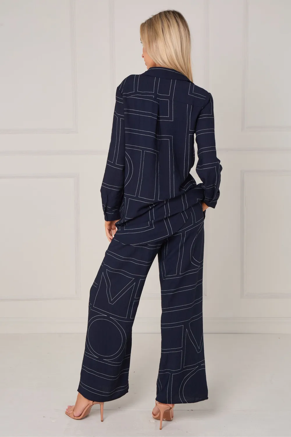 LOVE SUNSHINE Geometric coordinato blu righe pantalone