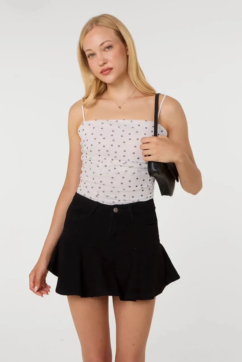 Pink Vanilla Polka Dot body rete avorio scollo quadrato