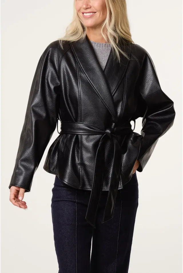 Blue Vanilla Belted giacca nera ecopelle con cintura S