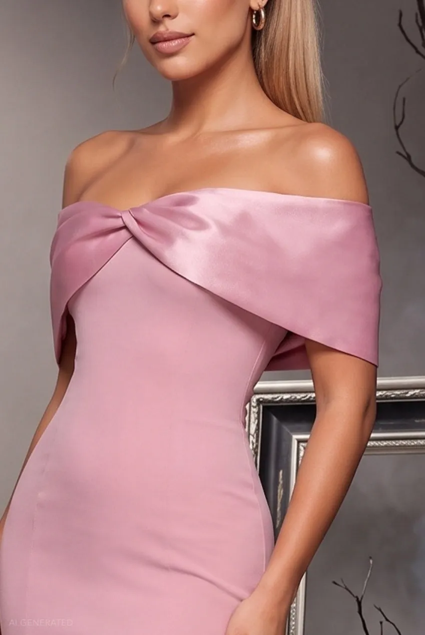 Goddiva Bardot Pageant Princess abito midi rosa blush attillato