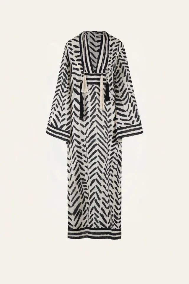 Johanna Ortiz Squared Away Tunic abito lino ecru nero