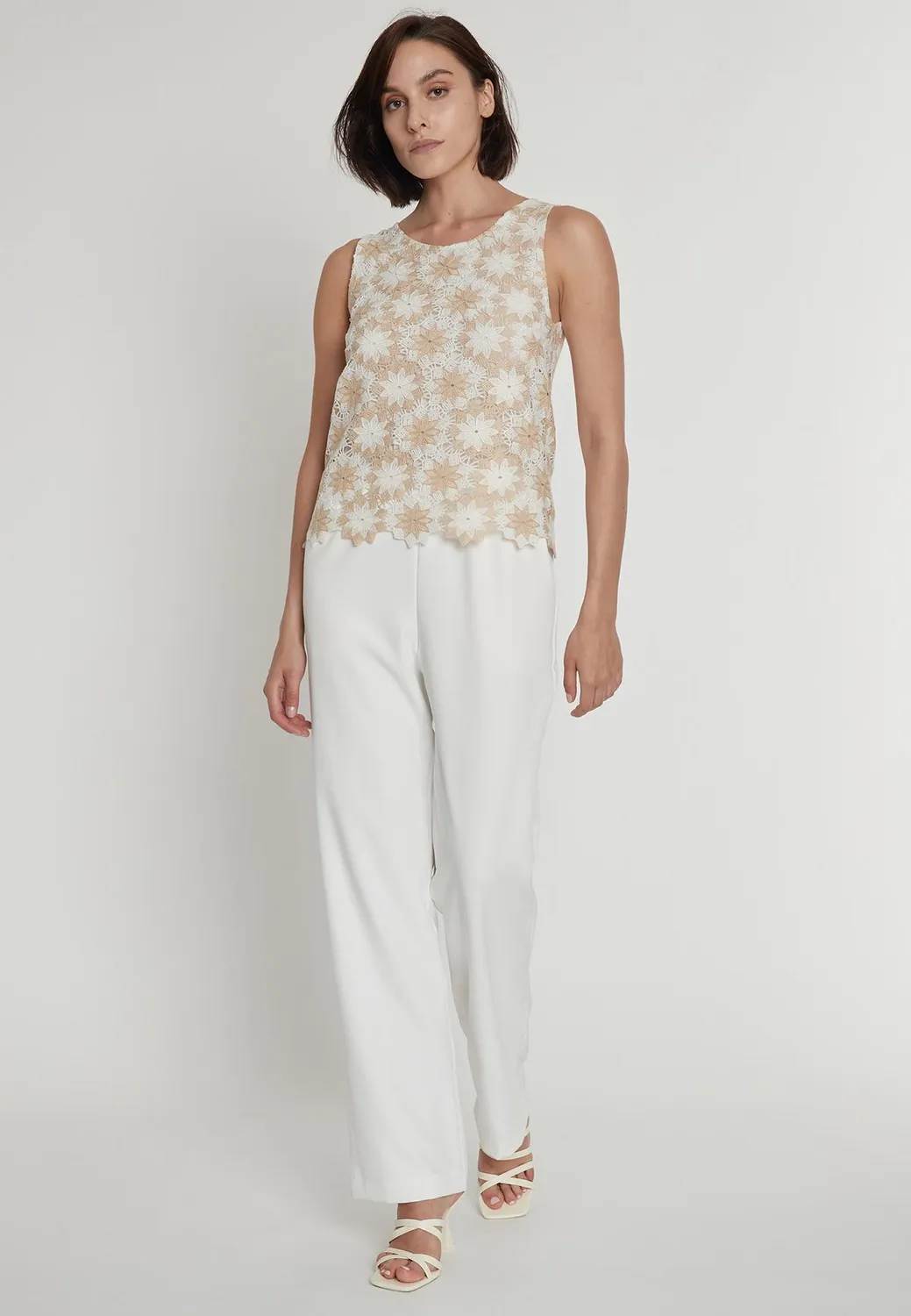 Ana Alcazar Padya tuta pizzo floreale beige