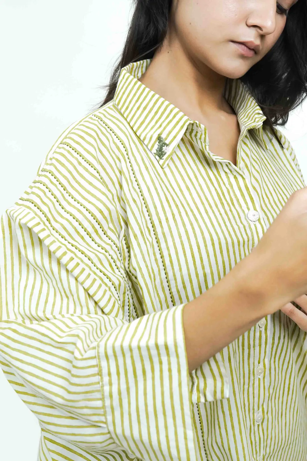Our Dve S0018 camicia verde righe cotone