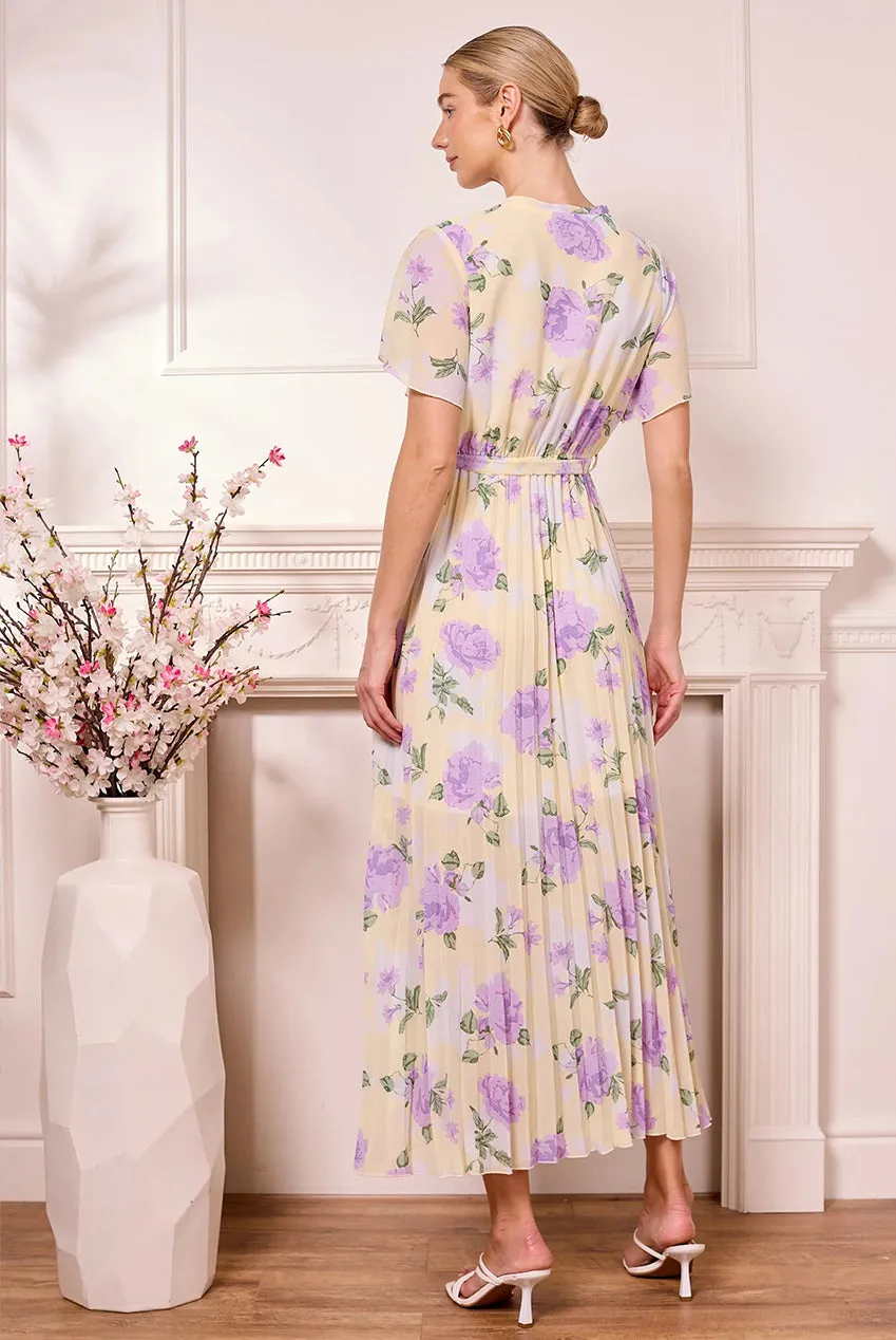 Angeleye Butter Yellow abito lungo giallo fiori viola