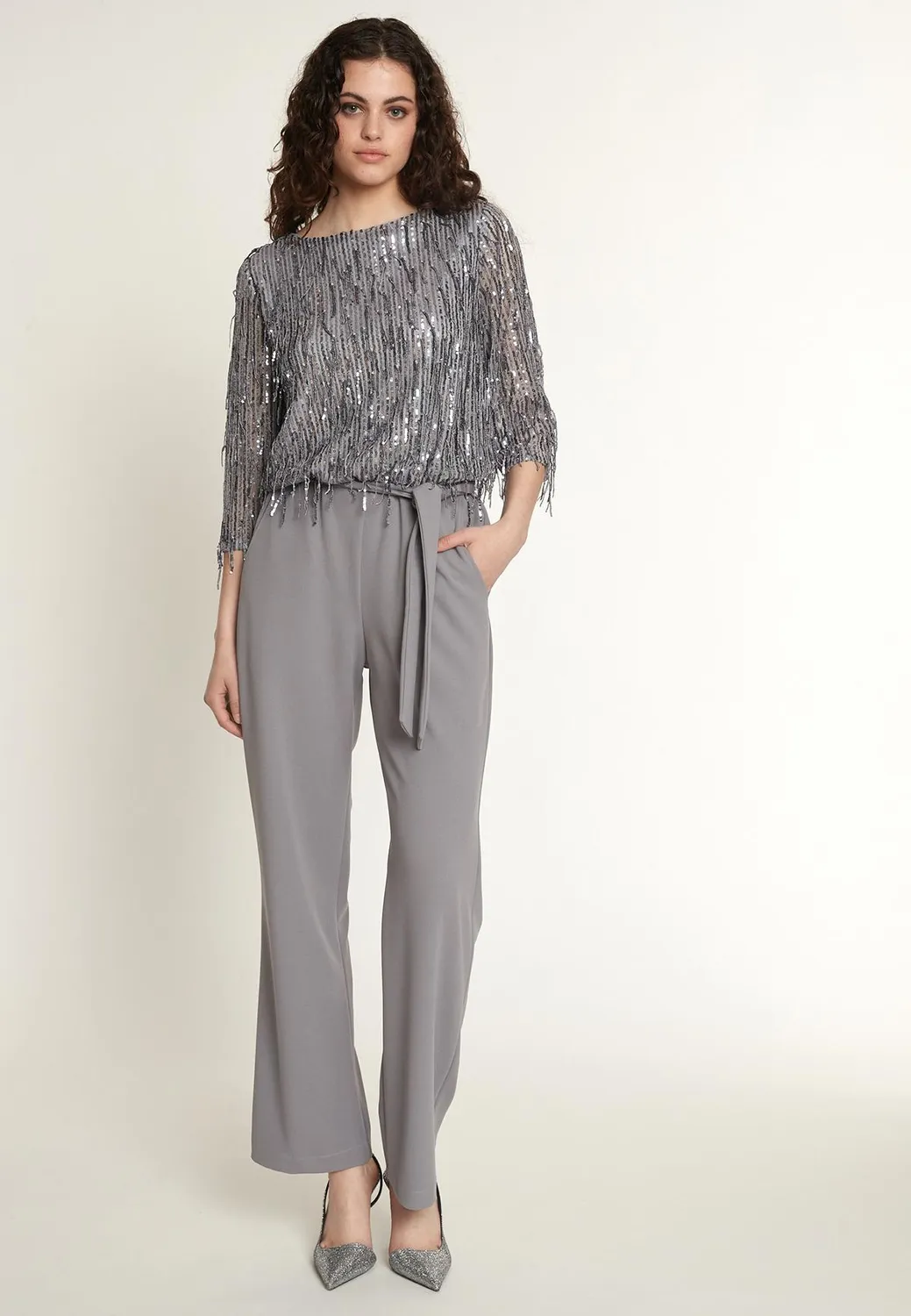 Ana Alcazar Ocysa tuta elegante paillettes argento