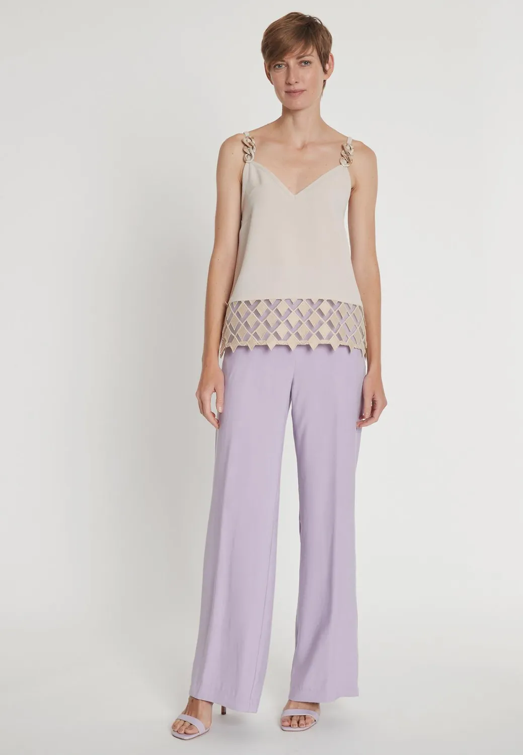 Ana Alcazar Lacela top con pizzo beige