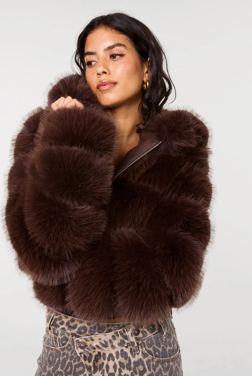Goddiva Pink Vanilla Hooded Pelted Fur giacca cioccolato calda
