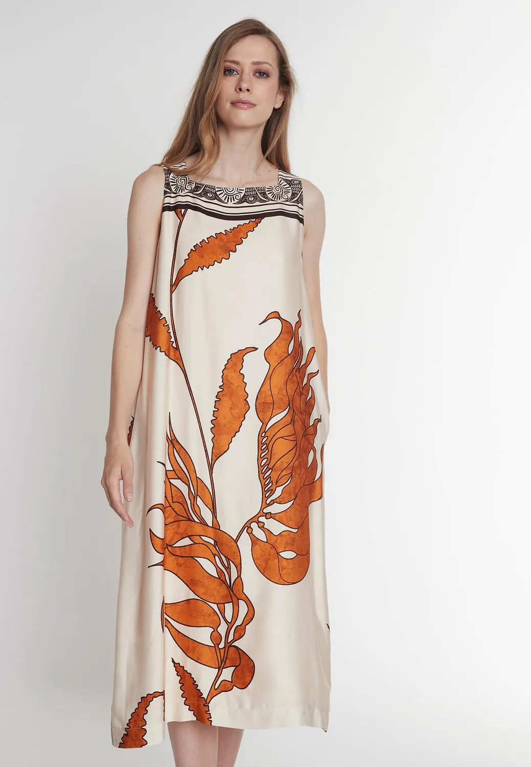 Ana Alcazar Palea vestito midi raso marrone