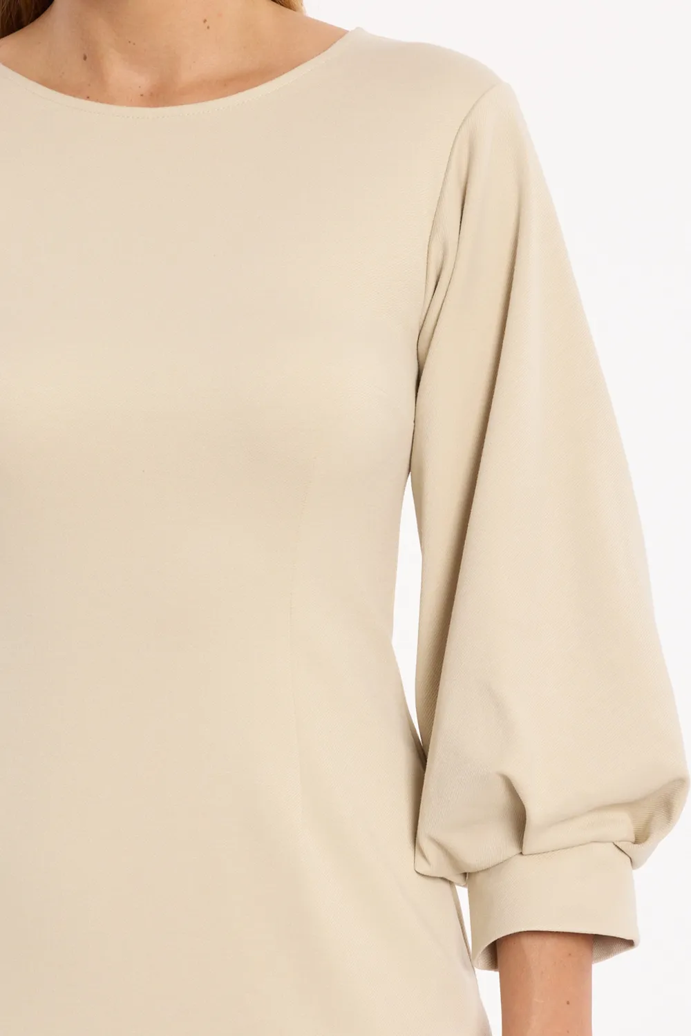 Ana Alcazar Ahali mini abito panna jersey maniche sbuffo