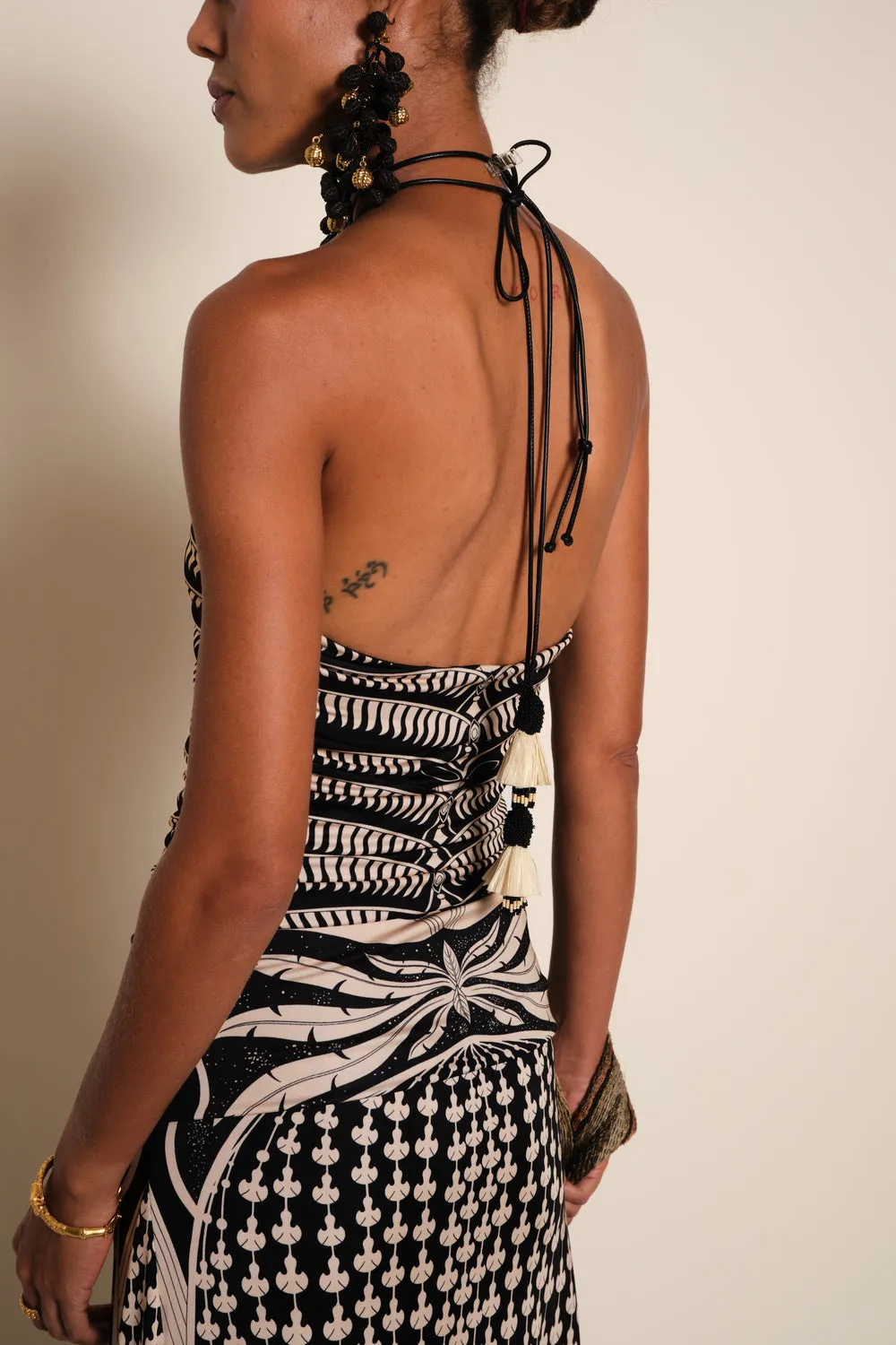 Johanna Ortiz Dark Bloom abito midi jersey nero