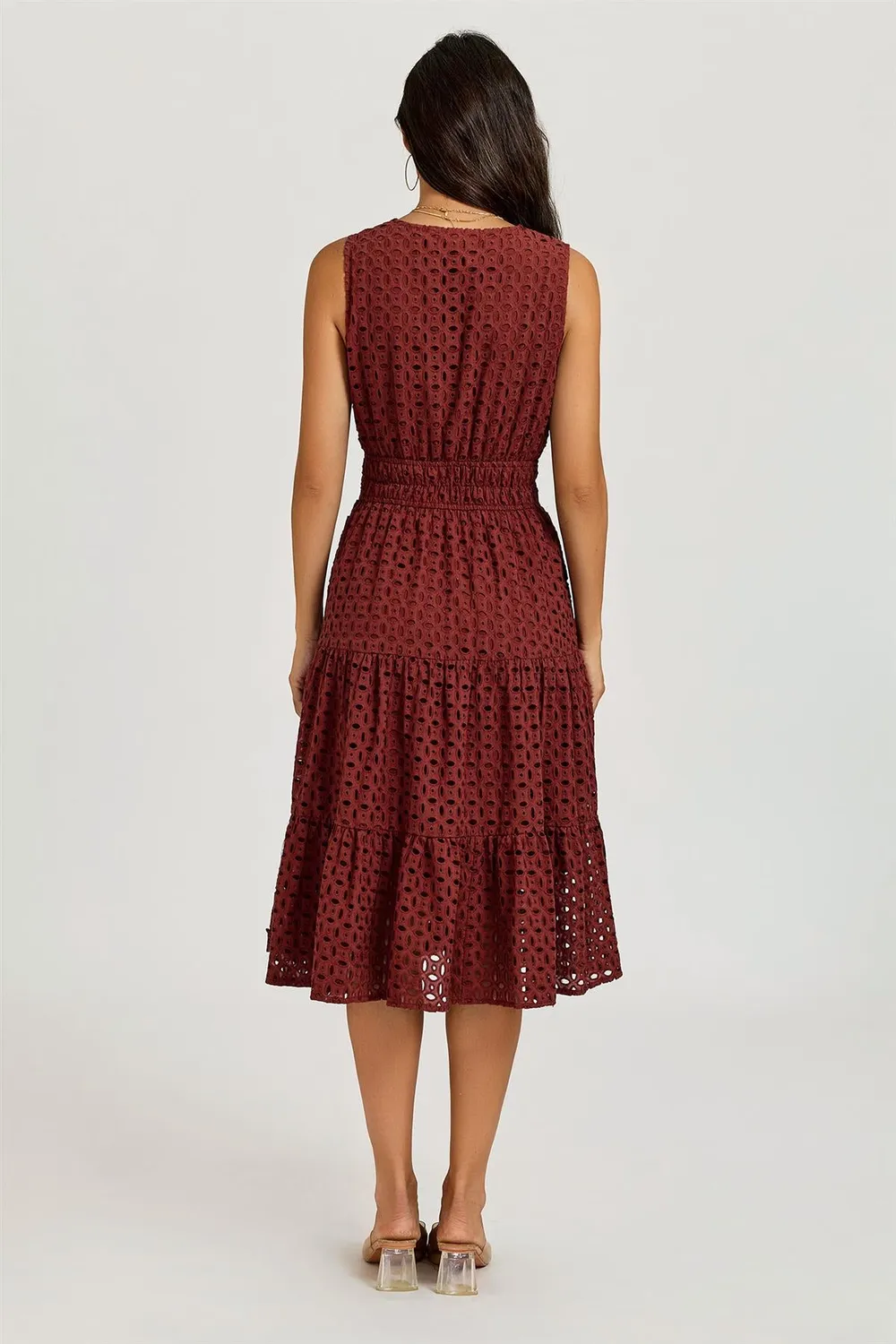 FS Collection Broderie abito midi ruggine in cotone sangallo