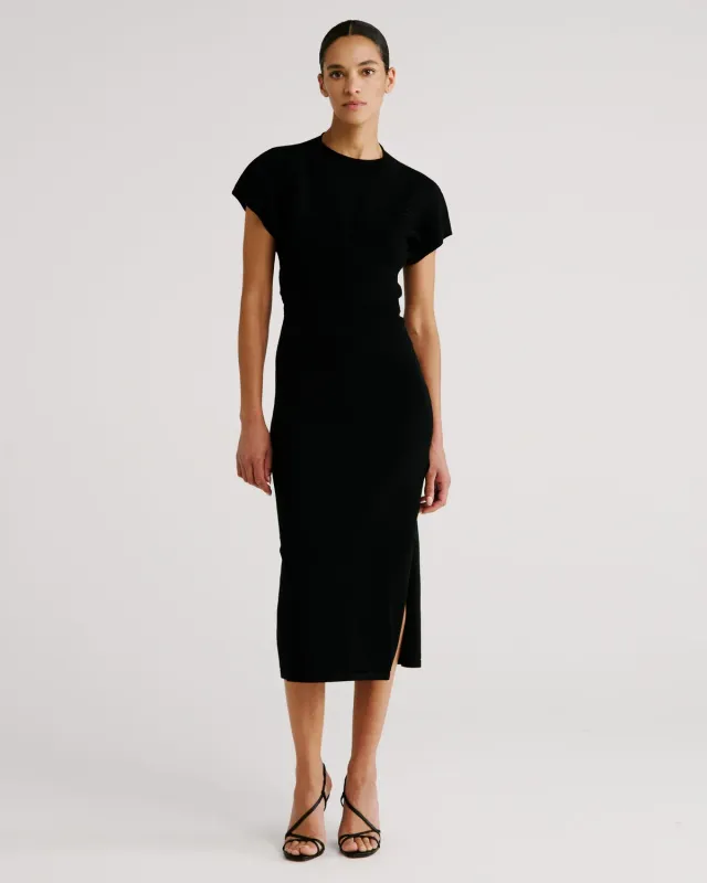 Violante Nessi Accardi abito midi nero scollo cuore maglia