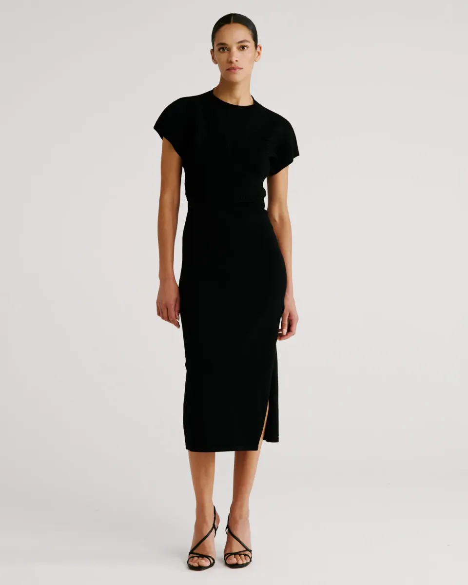 Violante Nessi Accardi abito midi nero scollo cuore maglia