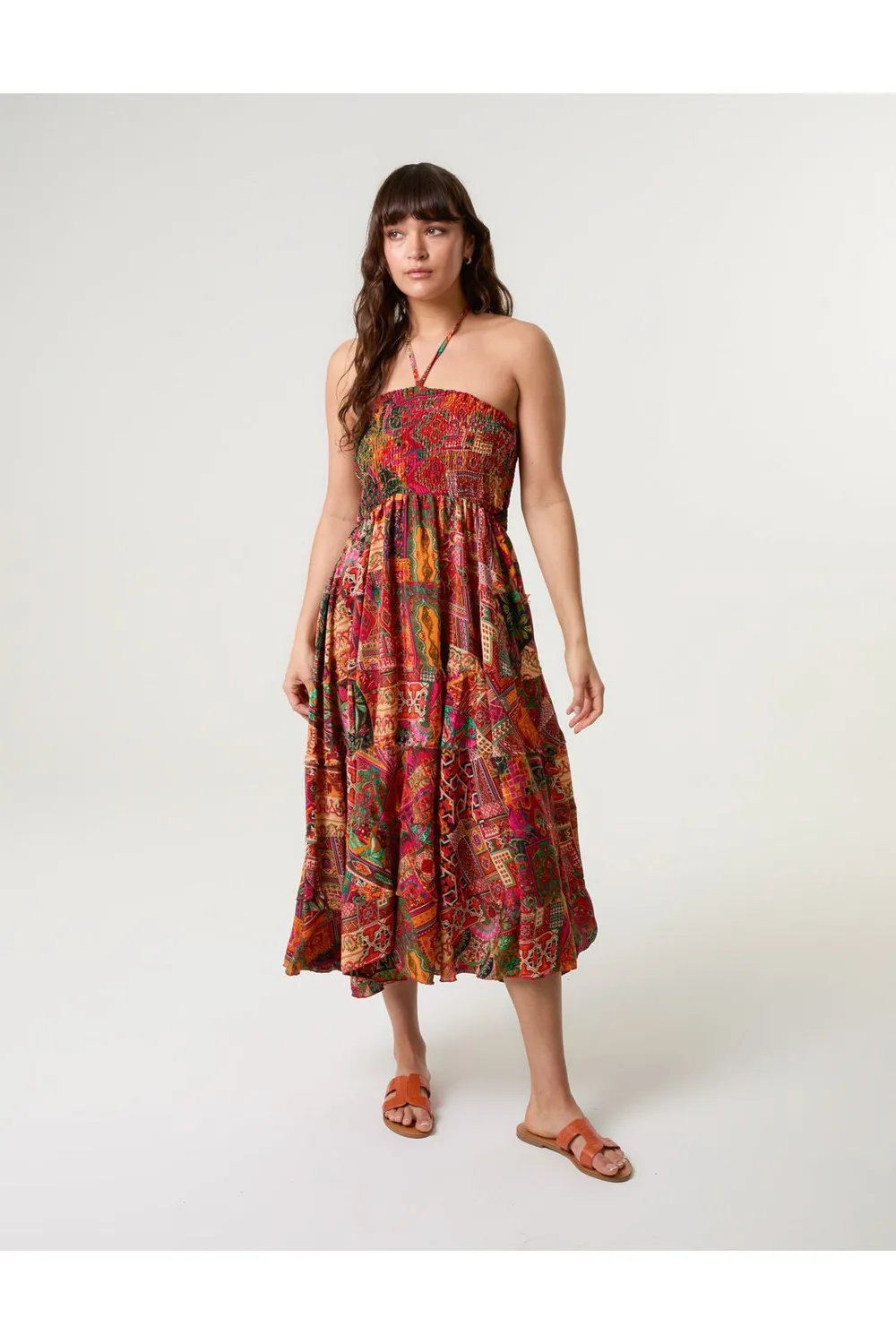 Blue Vanilla Tiered Halter abito arancione taglia unica
