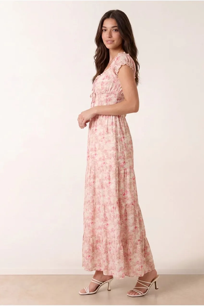 Blue Vanilla Double Front Tie abito maxi rosa fiori cotone