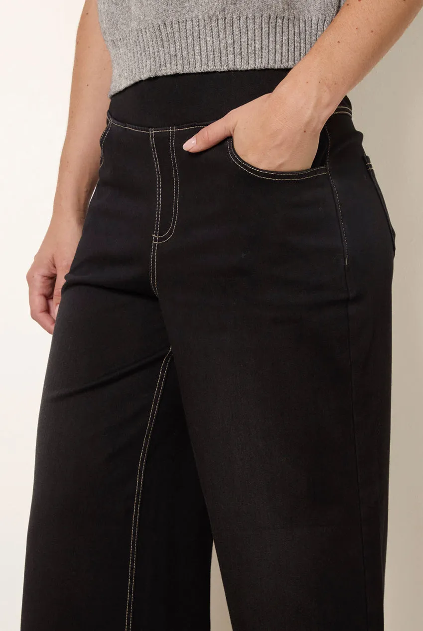 Goddiva Blue Vanilla Stretch Jeans neri vita elastica flare