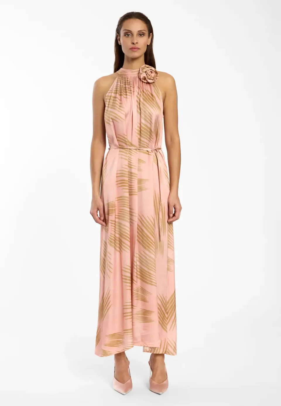 Ana Alcazar Delan abito lungo satin rosé