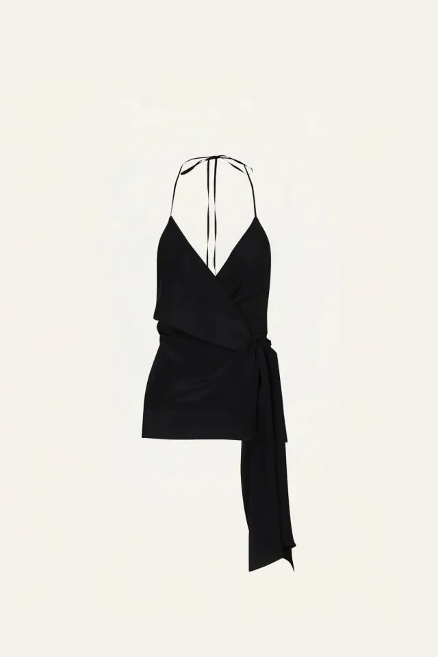 Johanna Ortiz Gentle Wrap Top top seta nero scollo V