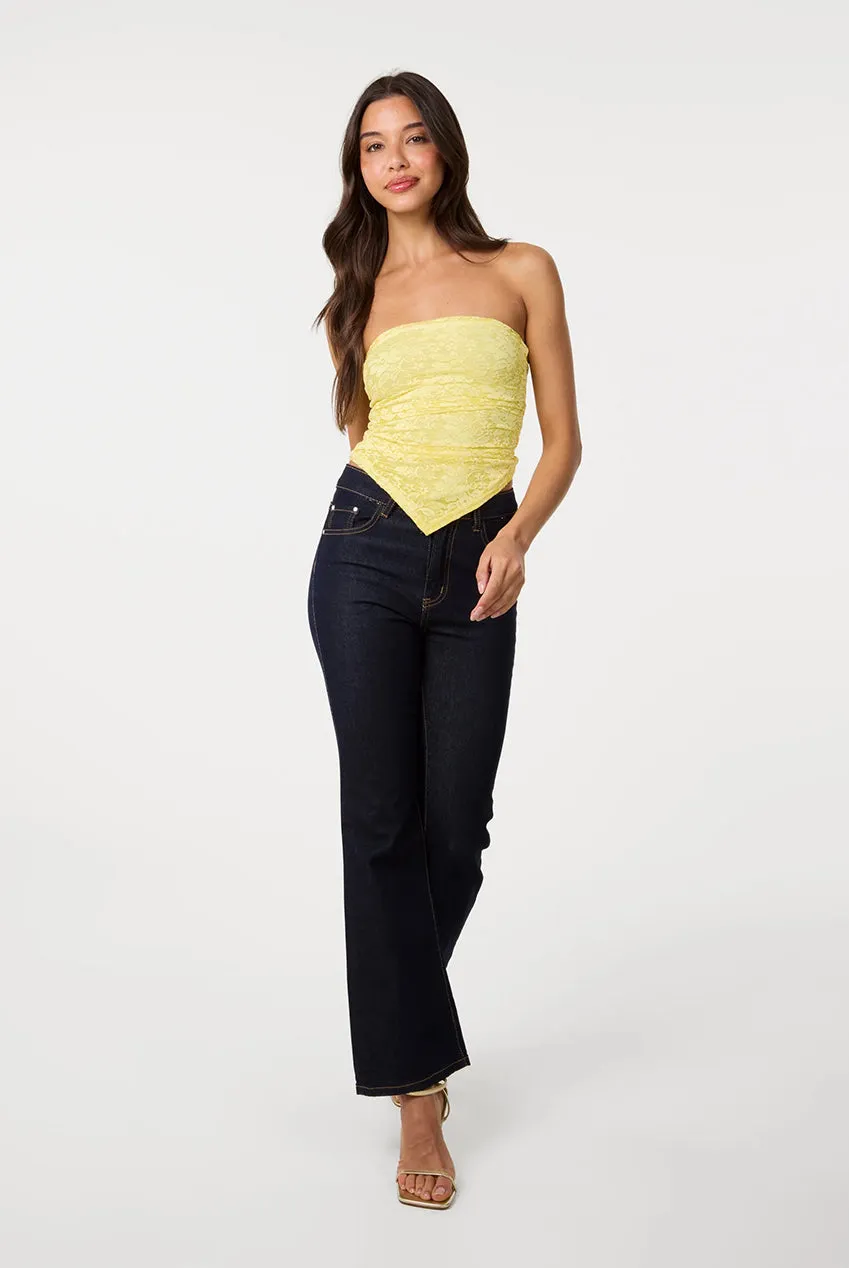 Pink Vanilla Bandeau top pizzo limone senza spalline S