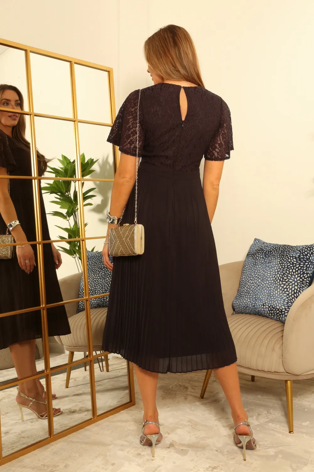 Double Second abito pizzo plissé marrone wrap
