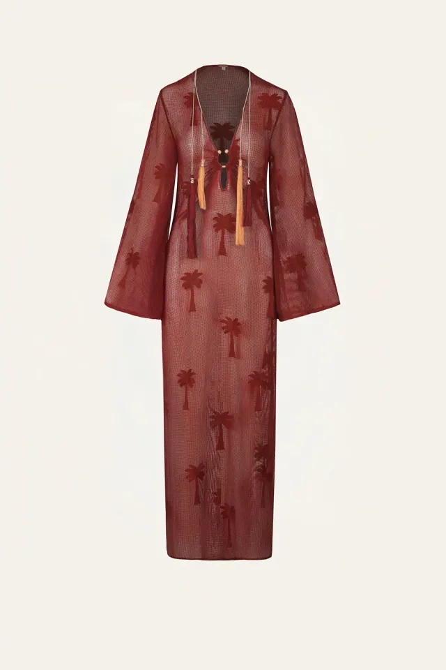 Johanna Ortiz Palm Veil Tunica Cotone Marsala V Scollo