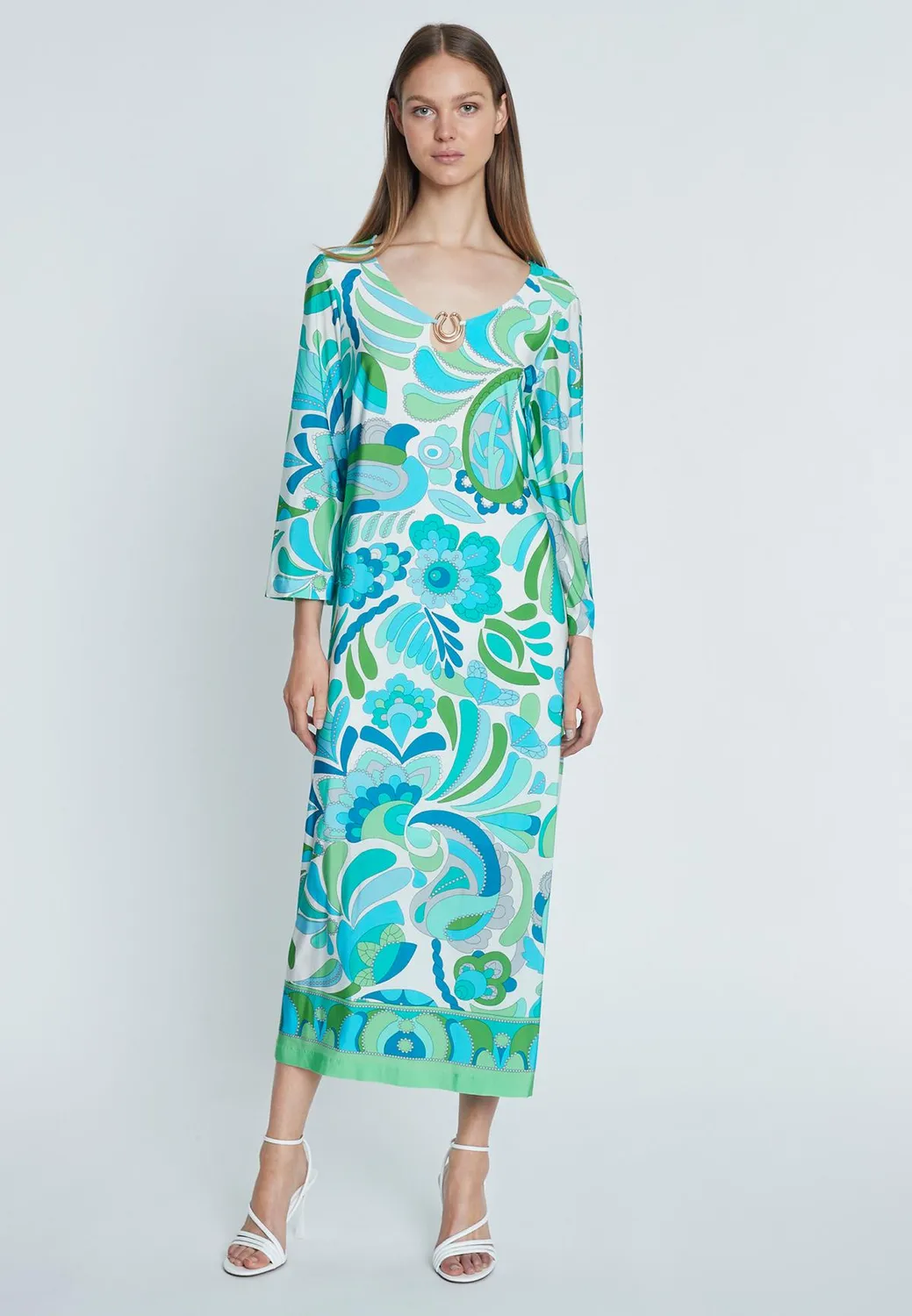 Ana Alcazar Riali caftano maxi jersey foglie