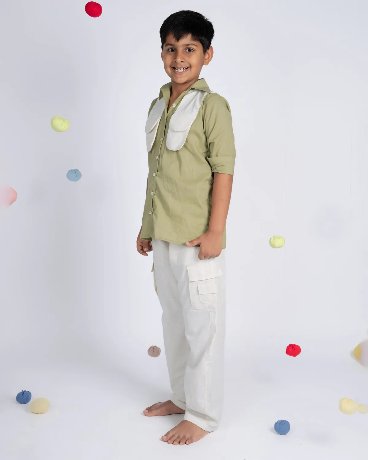 Our Dve Classic Charm completo bambino verde beige cotone