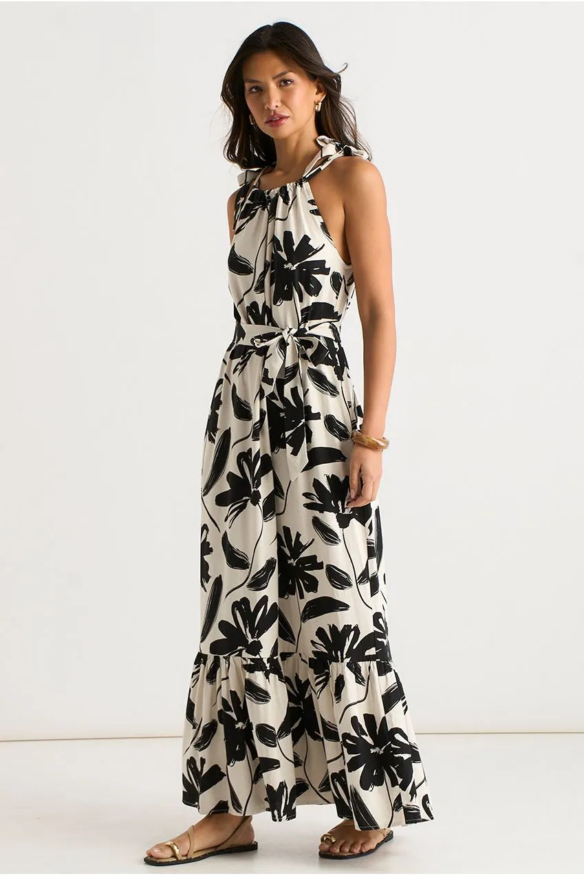 Gini London Mono Stencil abito trapezio lino stampa mono