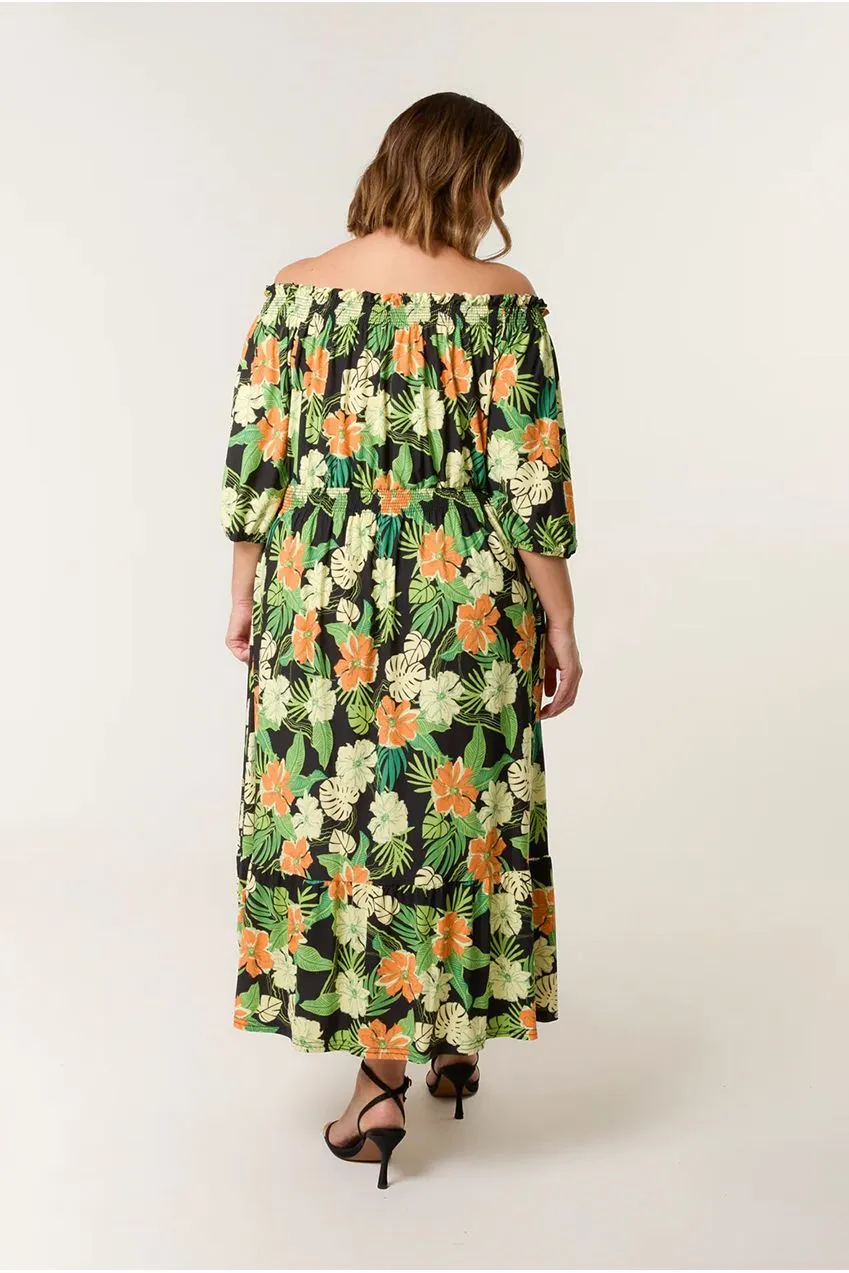 Blue Vanilla Curve Bardot abito midi nero spalle scoperte
