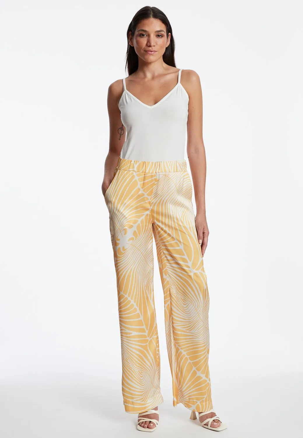 Ana Alcazar Zeani pantaloni larghi raso foglie